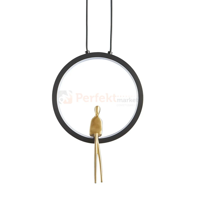 Lampa wisząca AMICI 27cm czarny ring z złotą figurą 3000K perfektmarket (3).webp