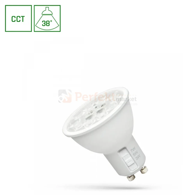 Żarówka LED GU10 230V zmienna moc 3/5/7W zmienna barwa CCT 38° biała obudowa perfekt market olsztyn