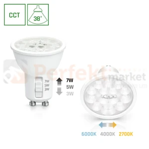 Żarówka LED GU10 230V zmienna moc 3/5/7W zmienna barwa CCT 38° biała obudowa