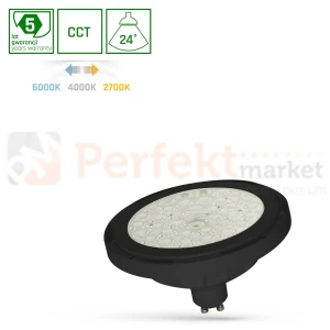 Żarówka LED AR111/ES111 GU10 230V 8,5W 800lm CCT 24° czarna 5 lat gwarancji