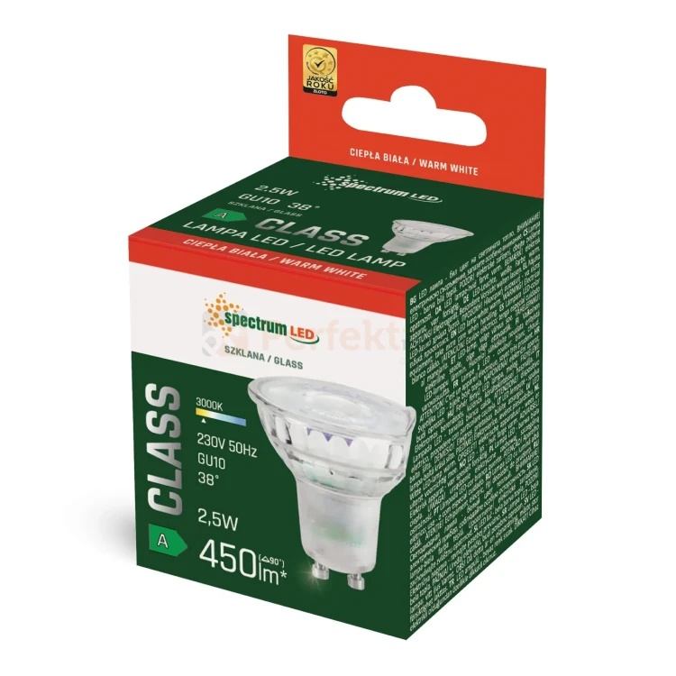 Żarówka LED GU10 230V 2,5W 3000K 450lm 38° szklana PREMIUM A-CLASS perfekt market olsztyn