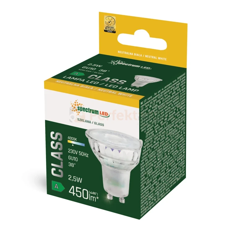 Żarówka LED GU10 230V 2,5W 4000K 450lm 38° szklana PREMIUM A-CLASS perfekt market olsztyn
