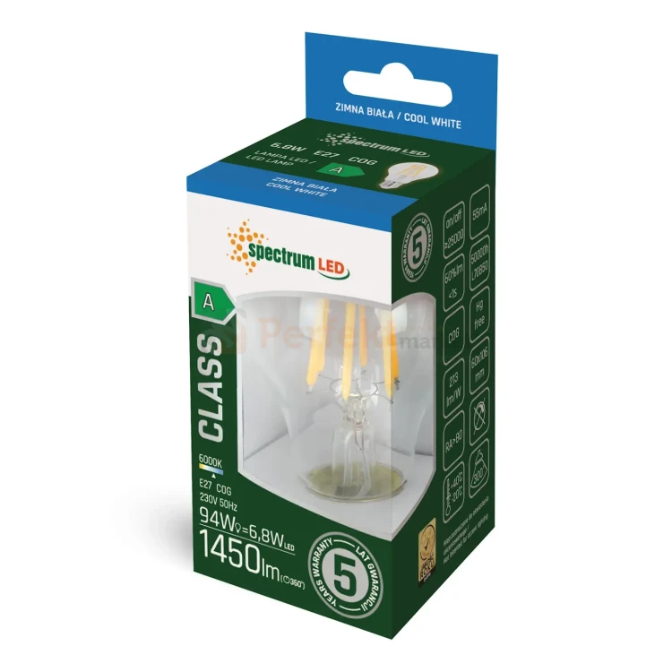 Żarówka LED A60 E27 230V 6,8W 1450lm 300° szklana filament PREMIUM A-CLASS perfekt market