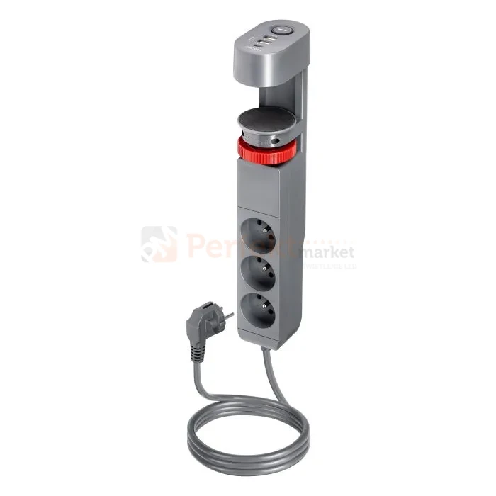 Przedłużacz biurkowy 3G 2P+Z przewód 1,5m H05VV-F 3x1,5mm²  2xUSB-A + 1xUSB+C szary matowy perfekt market olsztyn