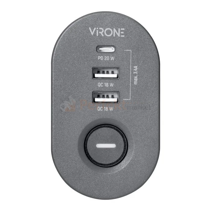 Przedłużacz biurkowy 3G 2P+Z przewód 1,5m H05VV-F 3x1,5mm²  2xUSB-A + 1xUSB+C szary matowy perfekt market olsztyn