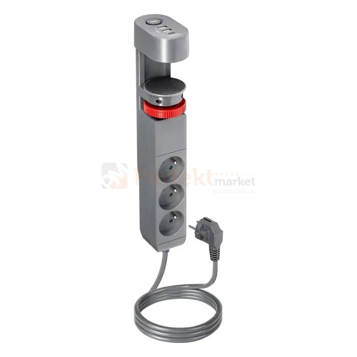 Przedłużacz biurkowy 3G 2P+Z przewód 1,5m H05VV-F 3x1,5mm²  2xUSB-A + 1xUSB+C szary matowy perfekt market olsztyn