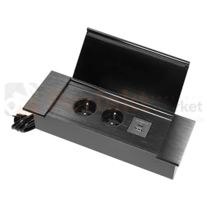Gniazdo meblowe wpuszczane 2x230V + 1xUSB-A + 1xUSB-C czarne szczotkowane aluminium ORNO