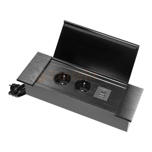 Gniazdo meblowe wpuszczane 2x230V + USB-A+C czarne szczotkowane aluminium POWERPORT perfekt market olsztyn