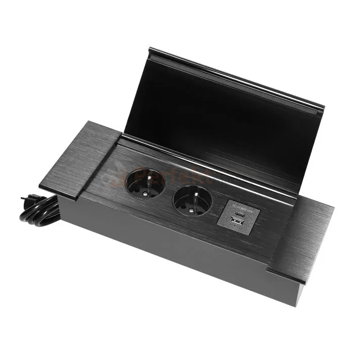 Gniazdo meblowe wpuszczane 2x230V + USB-A+C czarne szczotkowane aluminium POWERPORT perfekt market olsztyn