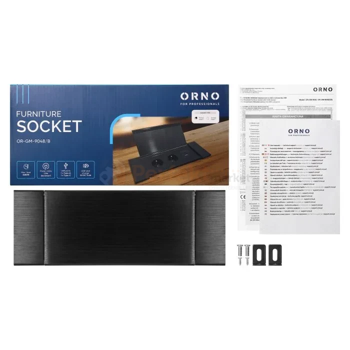 Gniazdo meblowe wpuszczane 2x230V + USB-A+C czarne szczotkowane aluminium POWERPORT perfekt market olsztyn