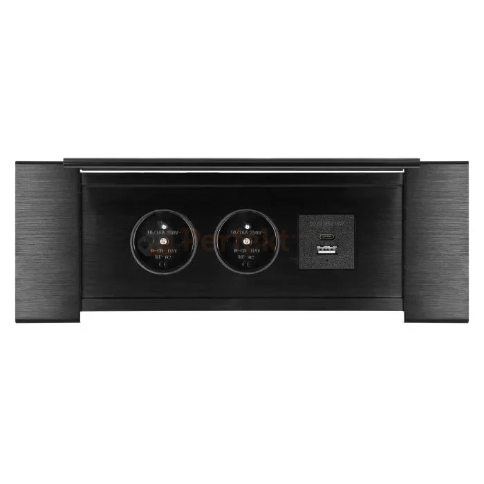 Gniazdo meblowe wpuszczane 2x230V + USB-A+C czarne szczotkowane aluminium POWERPORT perfekt market olsztyn