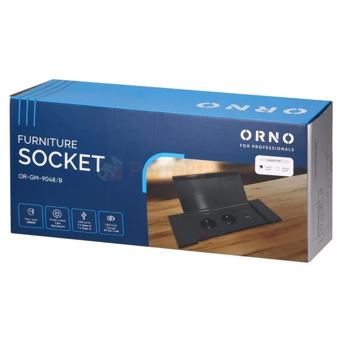 Gniazdo meblowe wpuszczane 2x230V + USB-A+C czarne szczotkowane aluminium POWERPORT perfekt market olsztyn