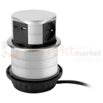 Gniazdo meblowe Ø10cm wysuwane z blatu z ładowarką USB i przewód 1,5m 1xUSB-A + 1xUSB-C max. 3A srebrne perfekt market olsztyn