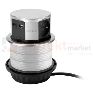 Gniazdo meblowe Ø10cm wysuwane z blatu z ładowarką USB i przewód 1,5m 1xUSB-A + 1xUSB-C max. 3A srebrne ORNO