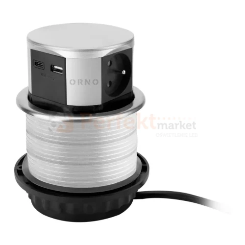 Gniazdo meblowe Ø10cm wysuwane z blatu z ładowarką USB i przewód 1,5m 1xUSB-A + 1xUSB-C max. 3A srebrne perfekt market olsztyn