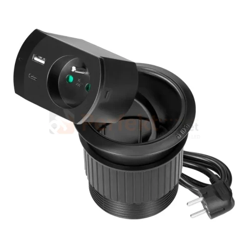 Gniazdo wpuszczane w blat z ładowarką USB przewód 1,4m 1x230V 1xUSB-A + 1xUSB-C 20W czarne ORNO perfekt market olsztyn