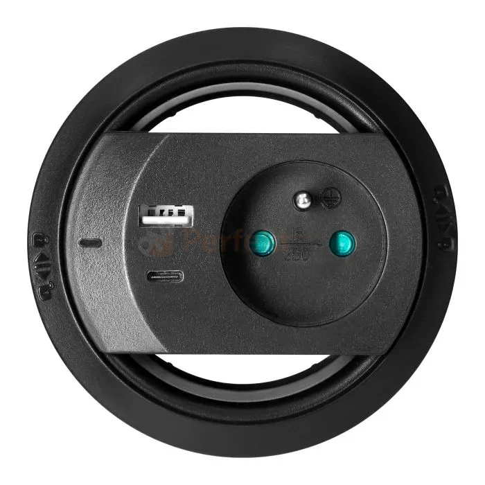 Gniazdo wpuszczane w blat z ładowarką USB przewód 1,4m 1x230V 1xUSB-A + 1xUSB-C 20W czarne ORNO perfekt market olsztyn