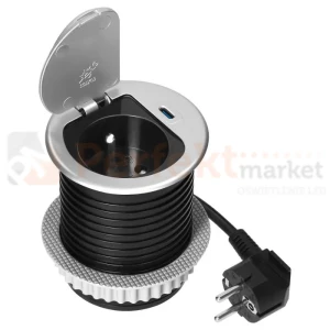Gniazdo meblowe Ø6cm wpuszczane w blat ładowarka USB przewodem 1,9m 1xUSB-C 20W srebrne ORNO