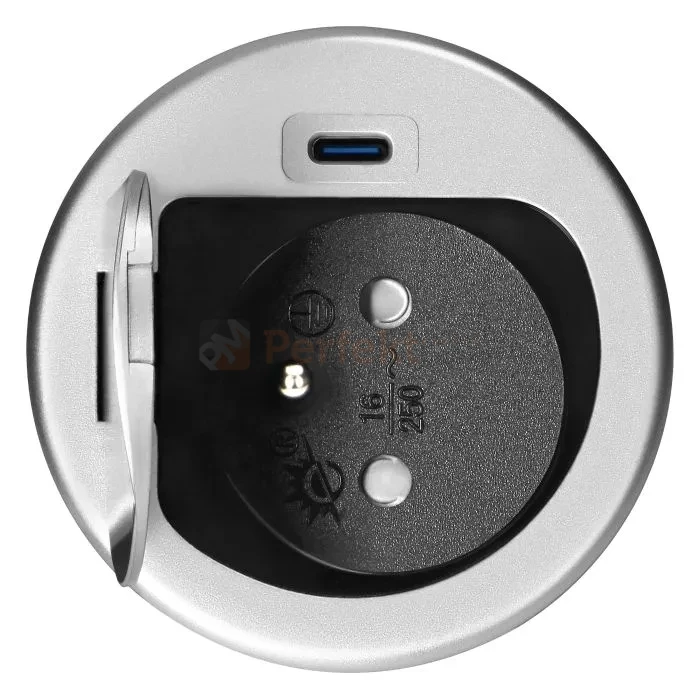 Gniazdo meblowe Ø6cm wpuszczane w blat ładowarka USB przewodem 1,9m 1xUSB-C 20W srebrne ORNO perfekt market