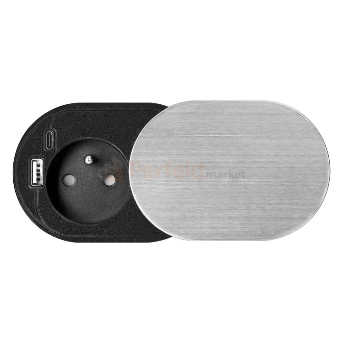 Gniazdo meblowe Ø6cm w blat zasuwane ładowarka USB przewodem 1,9m 1xUSB-A + 1xUSB-C 20W stal szczotkowana ORNO perferkt market olsztyn