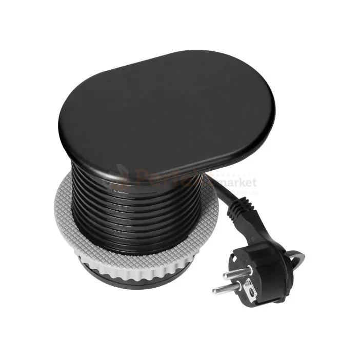 Gniazdo meblowe Ø6cm w blat zasuwane ładowarka USB przewodem 1,9m 1xUSB-A + 1xUSB-C 20W czarne szczotkowane ORNO perfekt market olsztyn