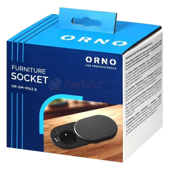 Gniazdo meblowe Ø6cm w blat zasuwane ładowarka USB przewodem 1,9m 1xUSB-A + 1xUSB-C 20W czarne szczotkowane ORNO perfekt market olsztyn