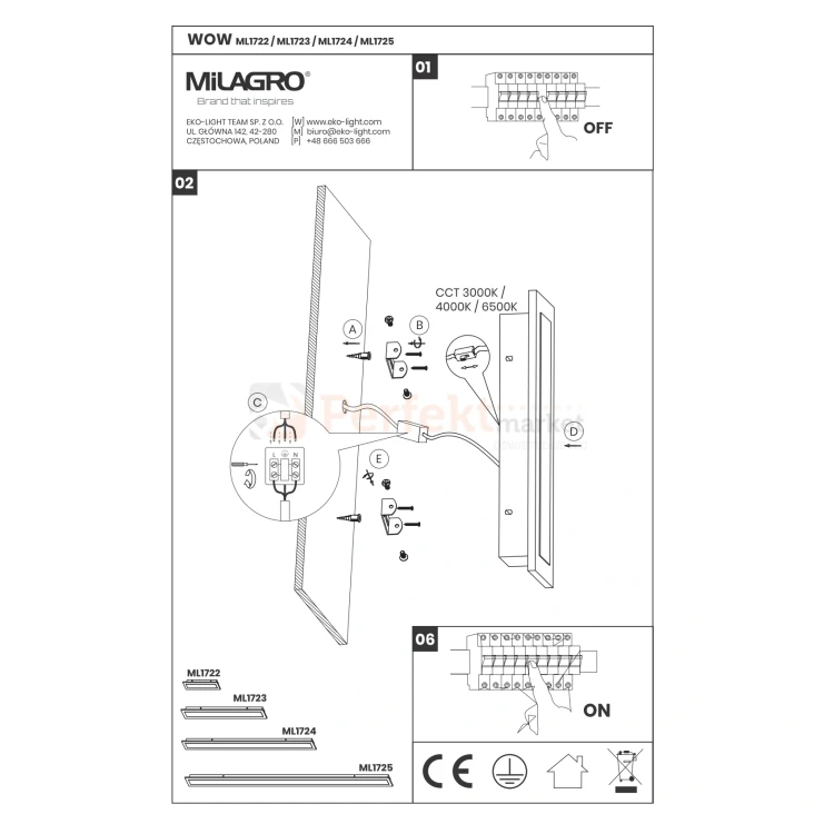 Lampa ścienna zewnętrzna liniowa na elewację 150cm LED WOW II CCT czarna IP54 montaż.webp