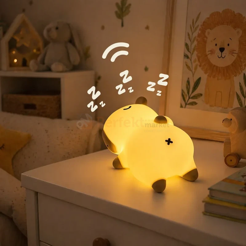 Lampka dziecięca LED KAPIBARA chrapiąca RGB ładowana z USB perfekt market olsztyn