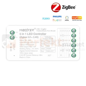 MiBoxer odbiornik strefowy do taśm LED 5w1 MONO/CCT/RGB/RGBW/RGB+CCT max 12A SZ5 Zigbee 3.0
