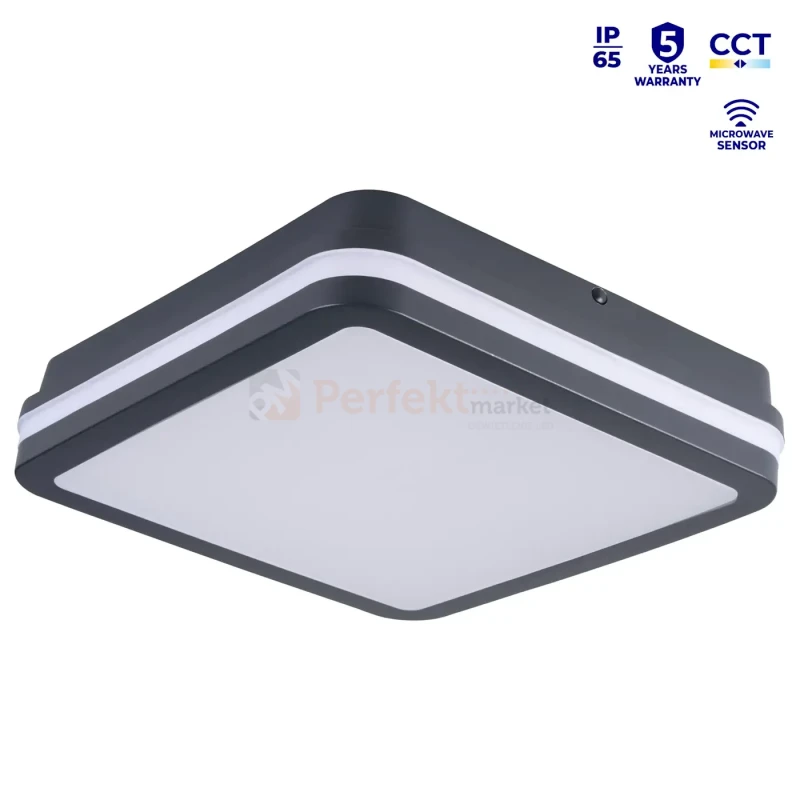 Plafon LED BENO z czujnikiem ruchu 24-30W CCT 3000/3500/4000K max 3120lm IP65 PZH kwadratowy grafitowy perfekt market olsztyn