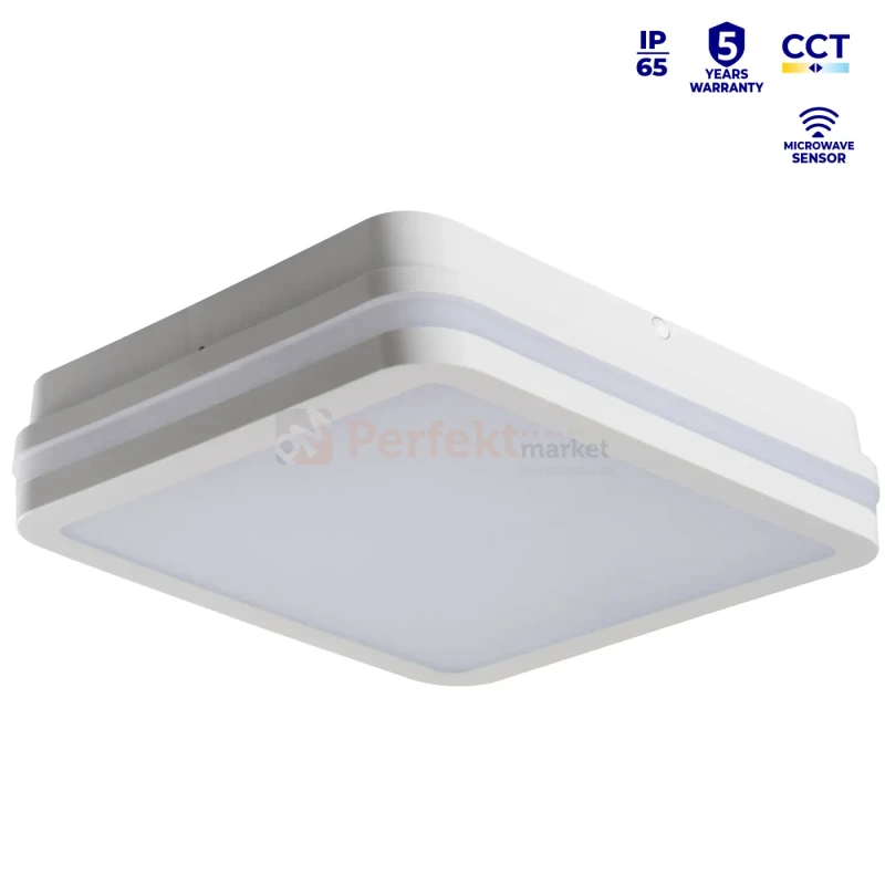Plafon LED BENO z czujnikiem ruchu 24-30W CCT 3000/3500/4000K max 3120lm IP65 PZH kwadratowy biały perfekt market olsztyn