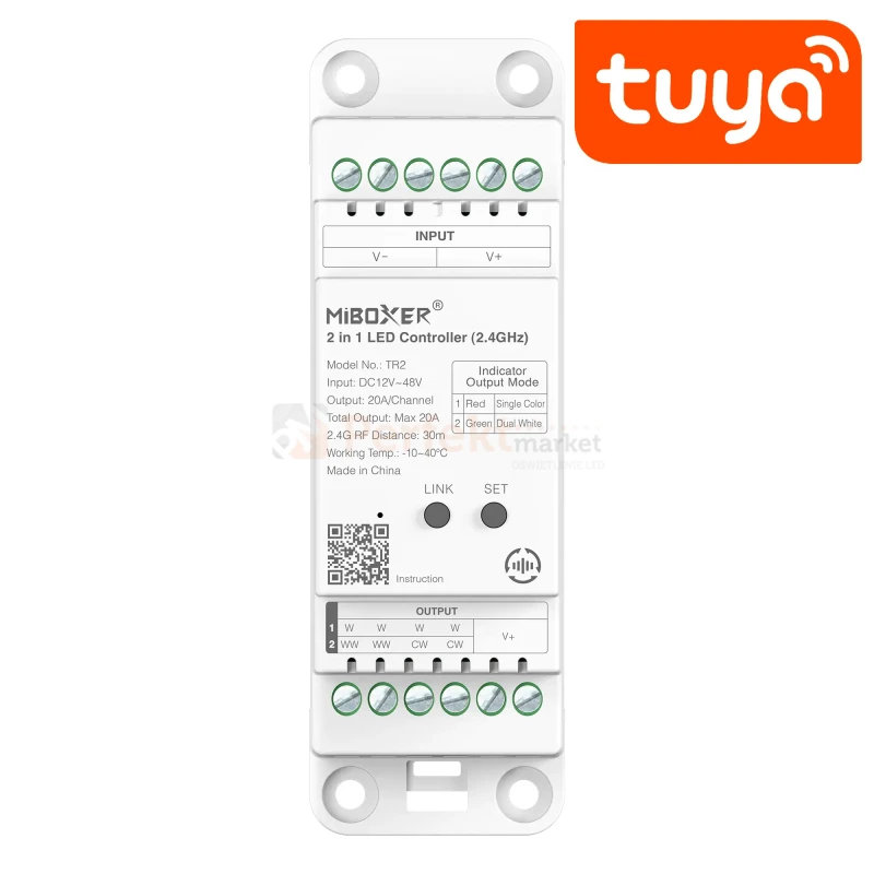 MiBoxer odbiornik strefowy na szynę TH do taśm LED 5w1 MONO/CCT/RGB/RGBW/RGB+CCT 12-48V max 12A WiFi (Tuya, Alexa, Google Assistant) TW5 perfekt market olsztyn