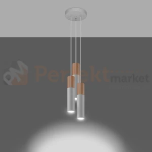 Lampa wisząca PABLO 3P biała drewno Sollux SL.1013