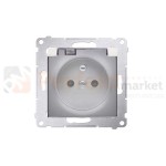 DGZ1BUZ.01/43A Simon 54 gniazdo pojedyncze z_uziemieniem z_klapką transparentną przezroczystą z_osłonami_styków srebrny mat metalizowany bez ramki perfektmarket