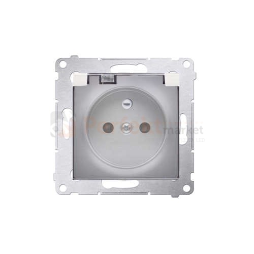 DGZ1BUZ.01/43A Simon 54 gniazdo pojedyncze z_uziemieniem z_klapką transparentną przezroczystą z_osłonami_styków srebrny mat metalizowany bez ramki perfektmarket