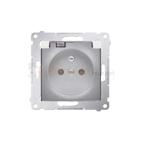 DGZ1BUZ.01/43A Simon 54 gniazdo pojedyncze z_uziemieniem z_klapką transparentną przezroczystą z_osłonami_styków srebrny mat metalizowany bez ramki perfektmarket