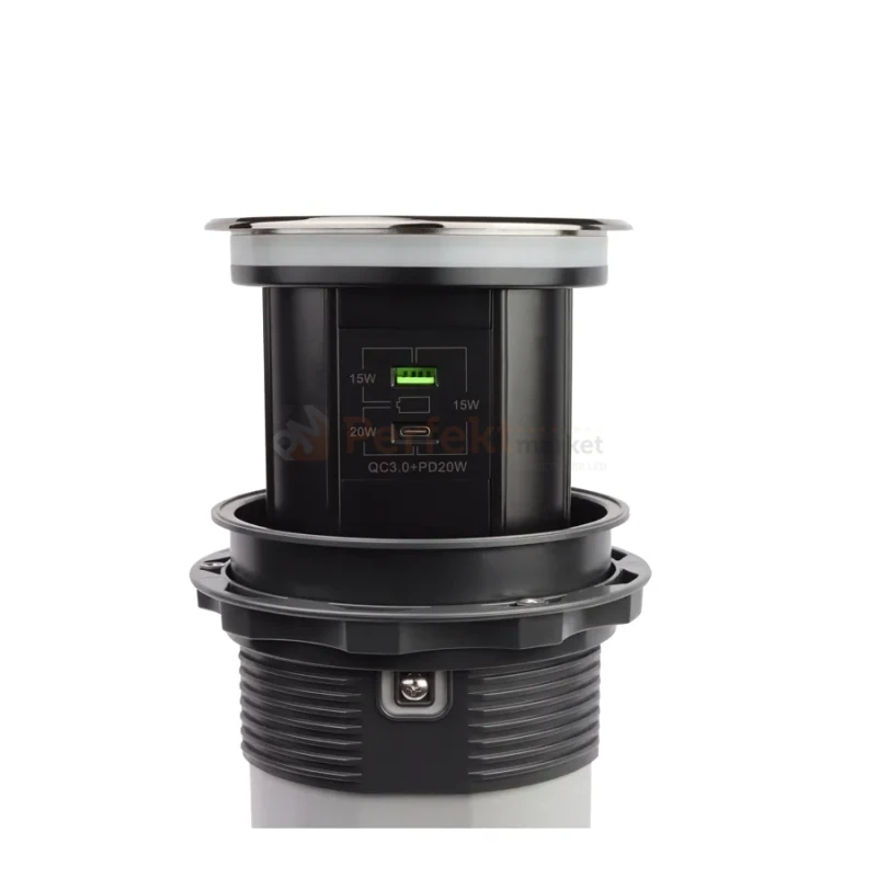 Gniazdo meblowe automatyczne TOWER BOX 3x230V + 1xUSB-A + 1xUSB-C + ładowanie indukcyjne czarny perfekt market olsztyn