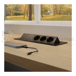 Gniazdo meblowe wpuszczane FLIX BOX 3x230V + 1xUSB-A + 1xUSB-C szybkie ładowanie czarne