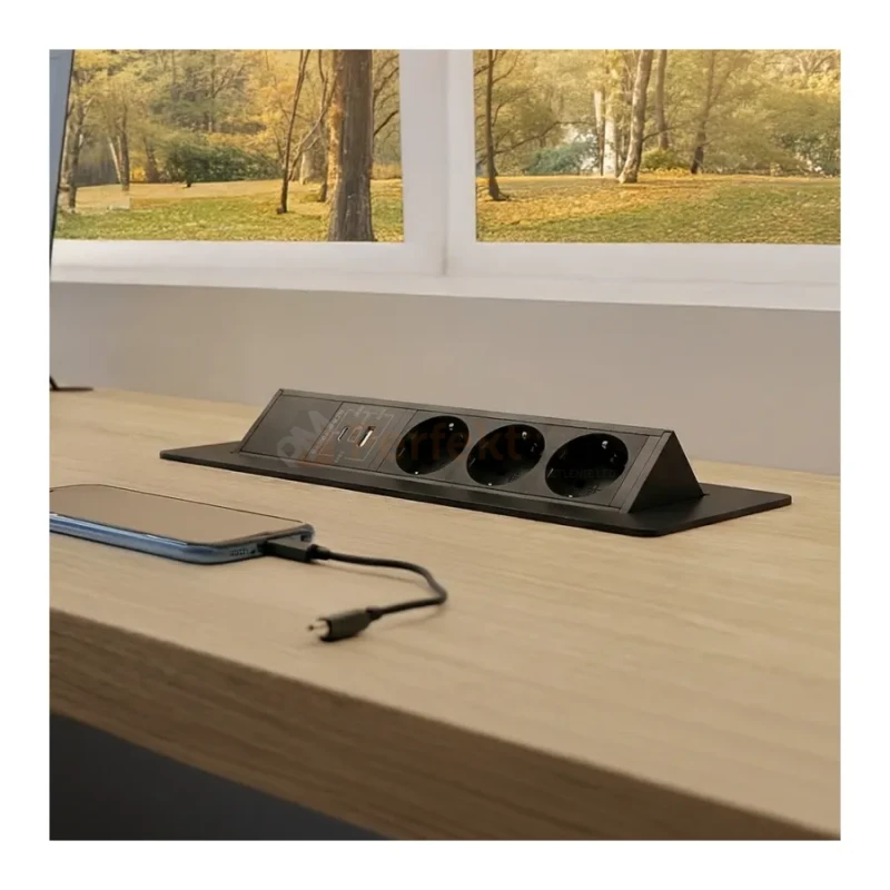 Gniazdo meblowe wpuszczane FLIX BOX 3x230V + 1xUSB-A + 1xUSB-C szybkie ładowanie czarne perfekt market olsztyn