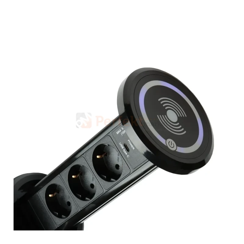 Gniazdo meblowe automatycznie wysuwane LIFT BOX 3x230V + 1xUSB-A + 1xUSB-C + ładowanie indukcyjne czarne perfekt market olsztyn