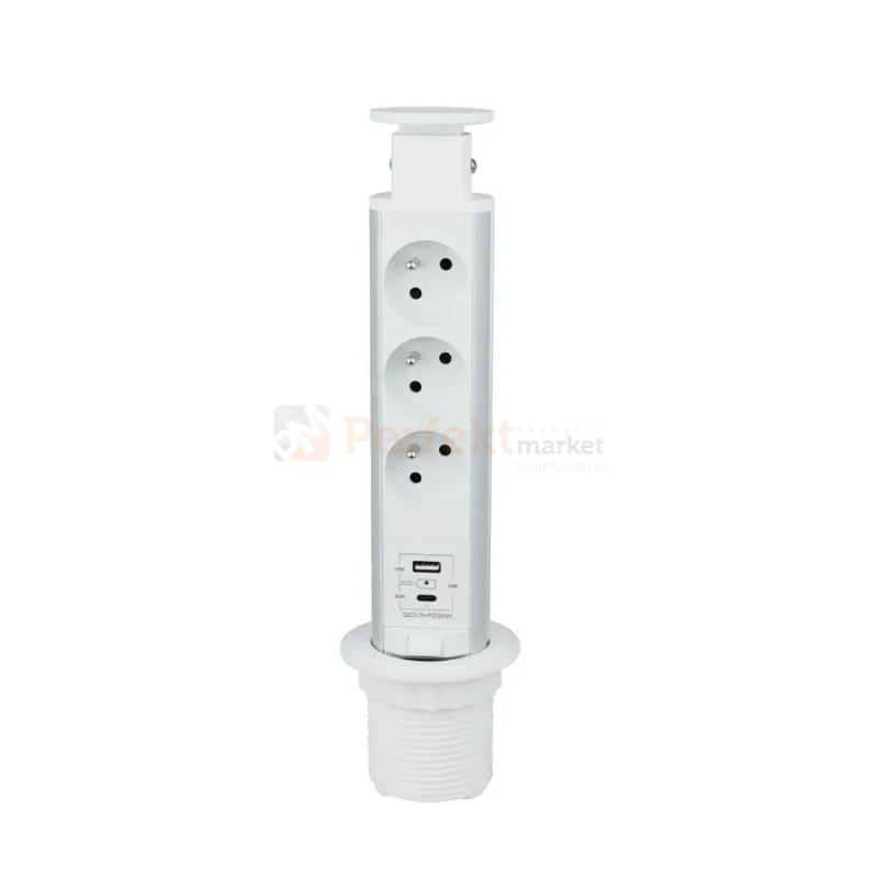 Gniazdo meblowe wysuwane LIFT BOX 3x230V + 1xUSB-A + 1xUSB-C białe perfekt market olsztyn