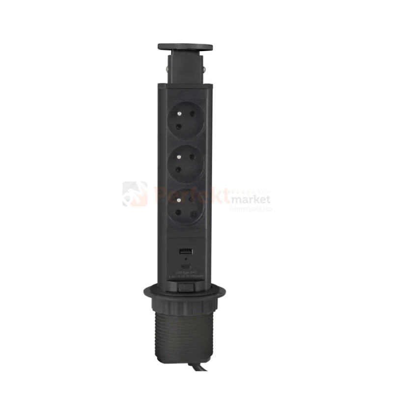 Gniazdo meblowe wysuwane LIFT BOX 3x230V + 1xUSB-A + 1xUSB-C czarne perfekt market olsztyn