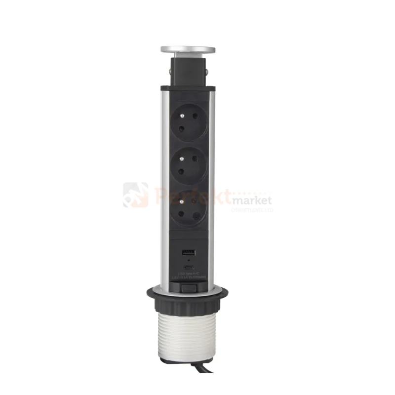 Gniazdo meblowe wysuwane LIFT BOX 3x230V + 1xUSB-A + 1xUSB-C aluminiowo-czarne perfekt market olsztyn