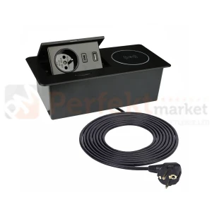 Gniazdo meblowe otwierane ZOEBOX 1x230V + 1xUSB-A + 1xUSB-C z ładowarką indukcyjną czarne