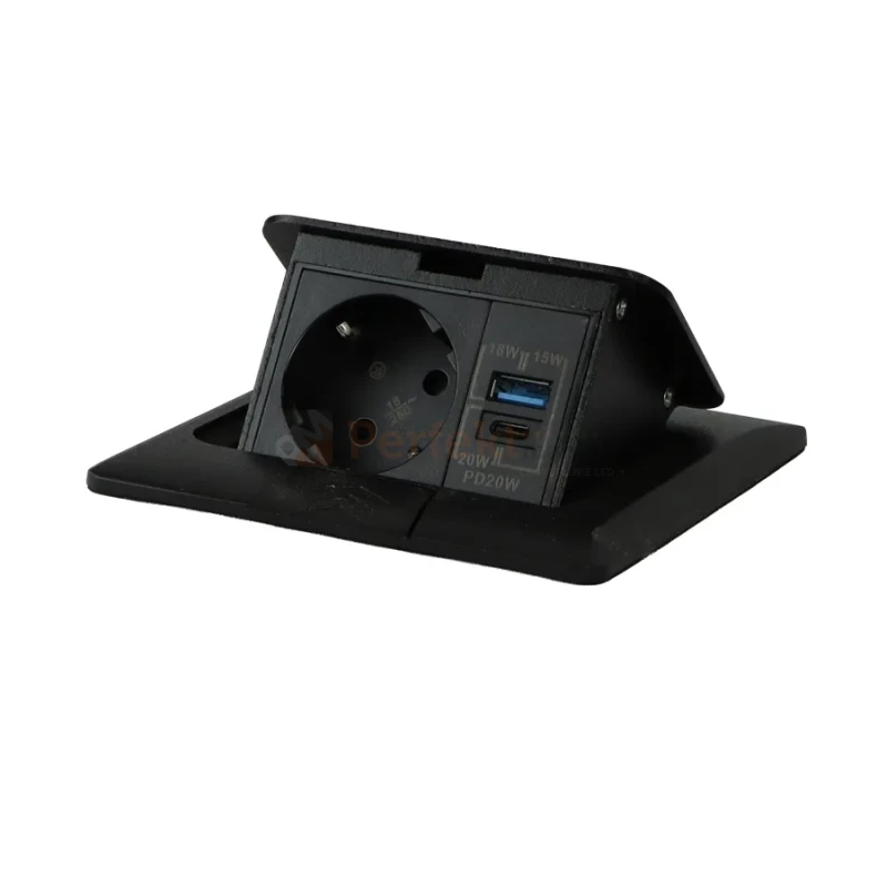 Gniazdo podłogowe otwierane FLOOR BOX 1x230V Schuko + 1xUSB-A + 1xUSB-C Power Delivery 20W czarne perfekt market olsztyn