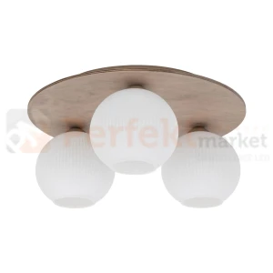 Lampa sufitowa w stylu skandynawskim z kloszami z ryflowanego szkła VIRLO drewniana 11078