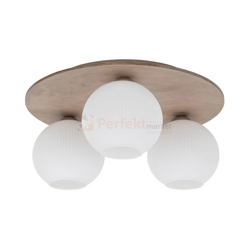 Lampa sufitowa w stylu skandynawskim z kloszami z ryflowanego szkła VIRLO drewniana 11078 perfekt market olsztyn