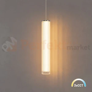 Lampa wisząca ryflowana tuba chrom Trivia 10W LED CCT IP44