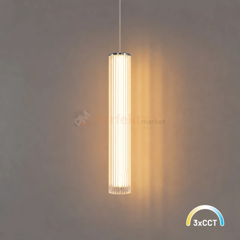 Lampa wisząca ryflowana tuba chrom Trivia 10W LED CCT IP44 - 8