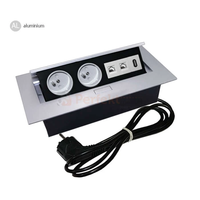 Media Port power_port powerport mediaport blatowy gniazda wpuszczany 2 x 230V 2 x RJ45 1 x USB rant sklep perfektmarket hurtownia elektryczna aluminium